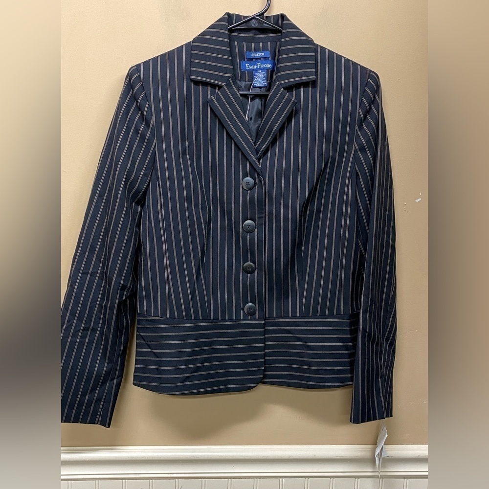 Evan Picone Black Tan Pinstripe Blazer Suit Jacket Size 10 NWT
